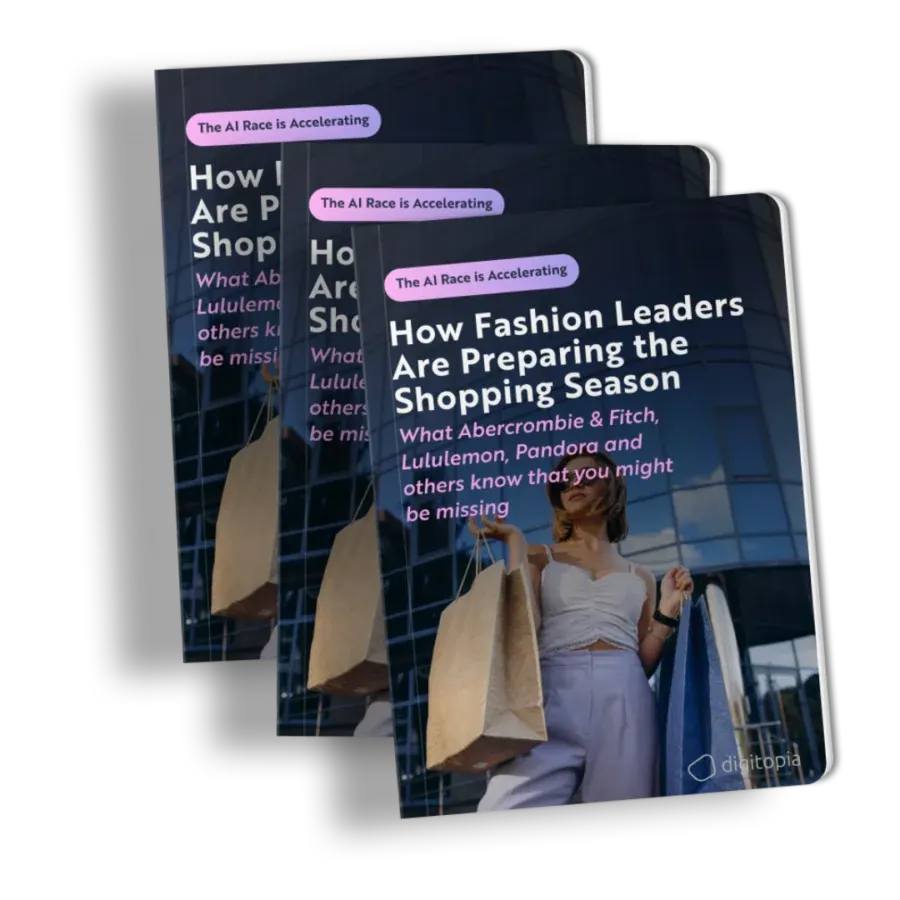 Three copies of the fashion retail e-book, one behind the other, on a white background.