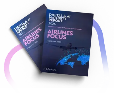 Two copies of the Digital & AI Maturity Report 2026 Airlines Focus