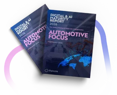 Two copies of the Digital & AI Maturity Report 2026 Automotive Focus
