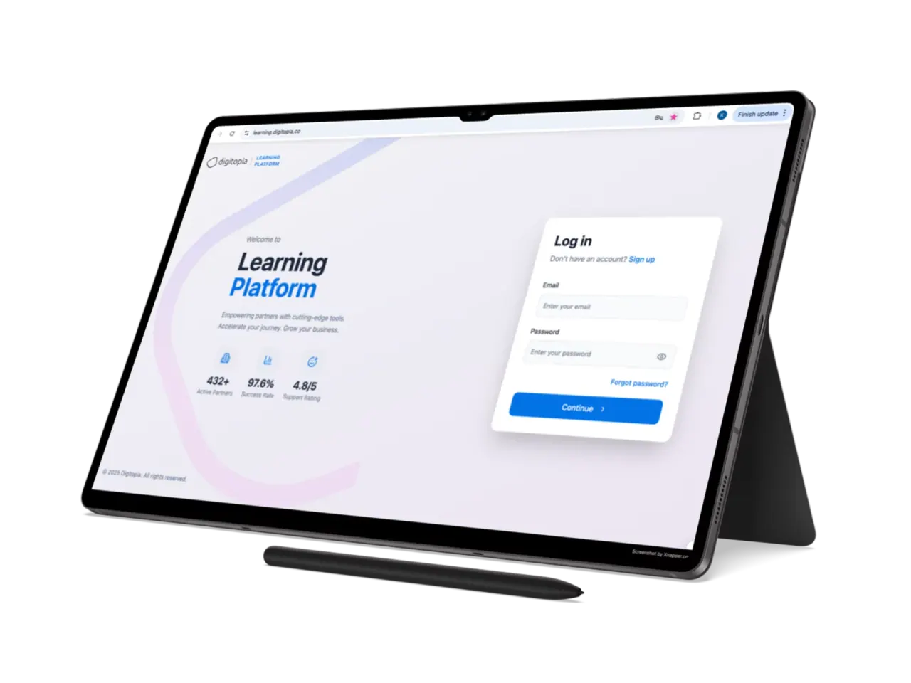 The Digitopia Learning Platform sign-in screen on a tablet