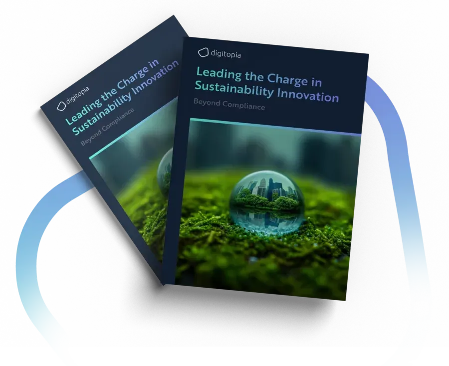 Two copies of the Sustainability Innovation e-book, one behind the other, on a pale gradient.