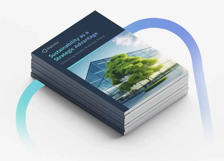 A stack of printed copies of Sustainability as a Strategic Advantage seen from above.