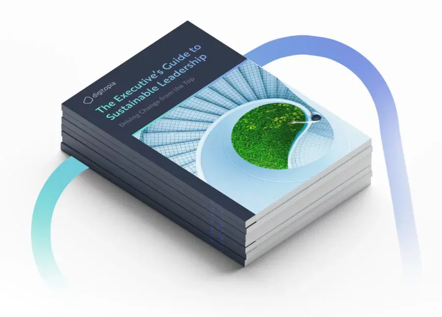 A stack of printed copies of The Executive’s Guide to Sustainable Leadership seen from above.