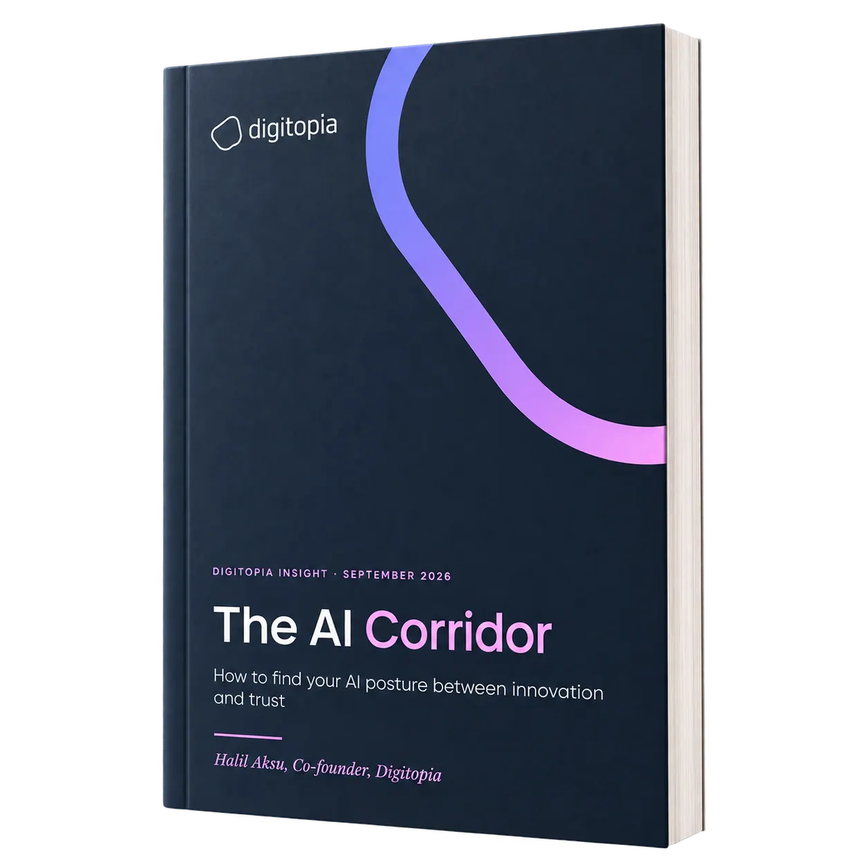 A printed copy of The AI Corridor standing on a white background.