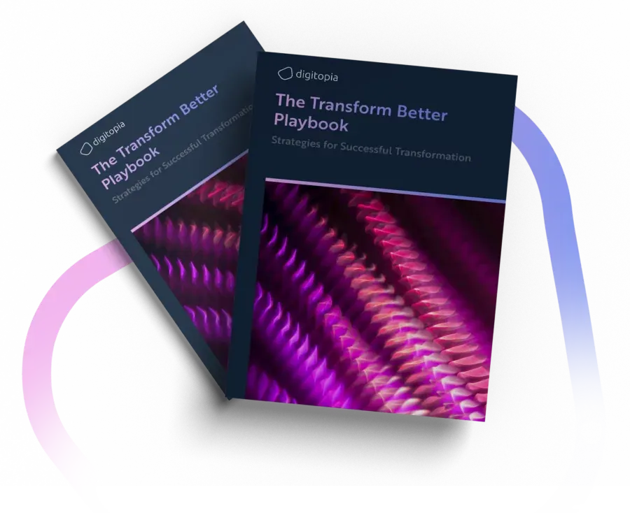 Two copies of The Transform Better Playbook, one behind the other, on a white background.