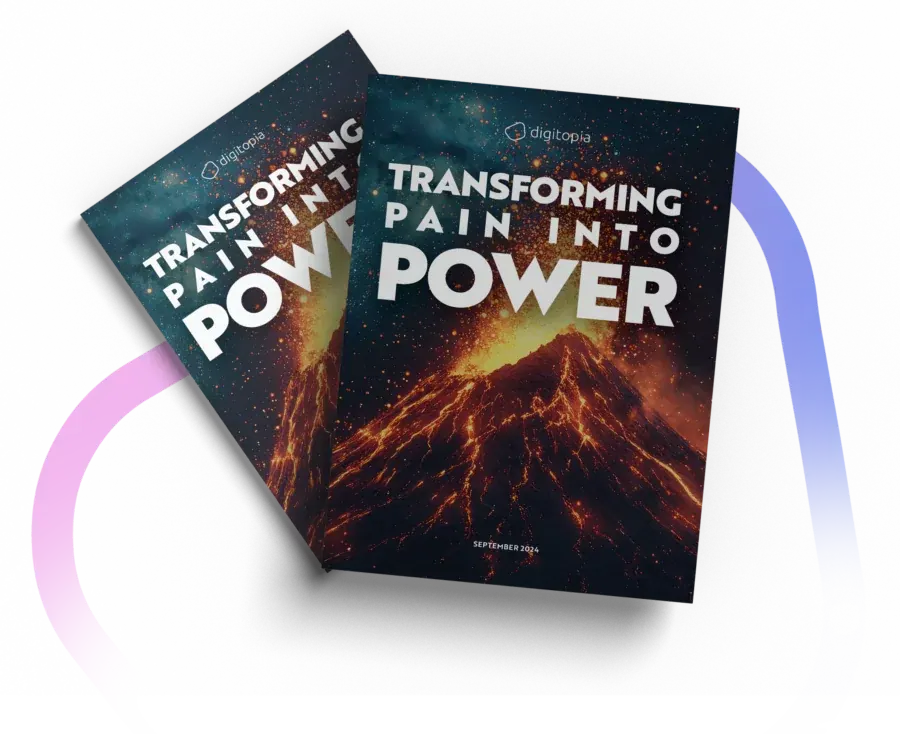 Two copies of Transforming Pain into Power, one behind the other, on a white background.